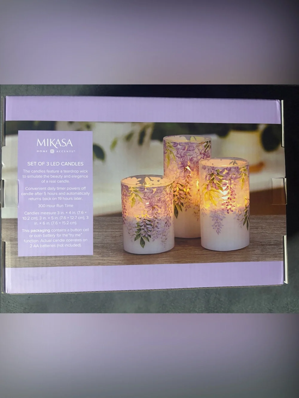 Mikasa Lavender Floral LED Candle Trio in Purple and Green